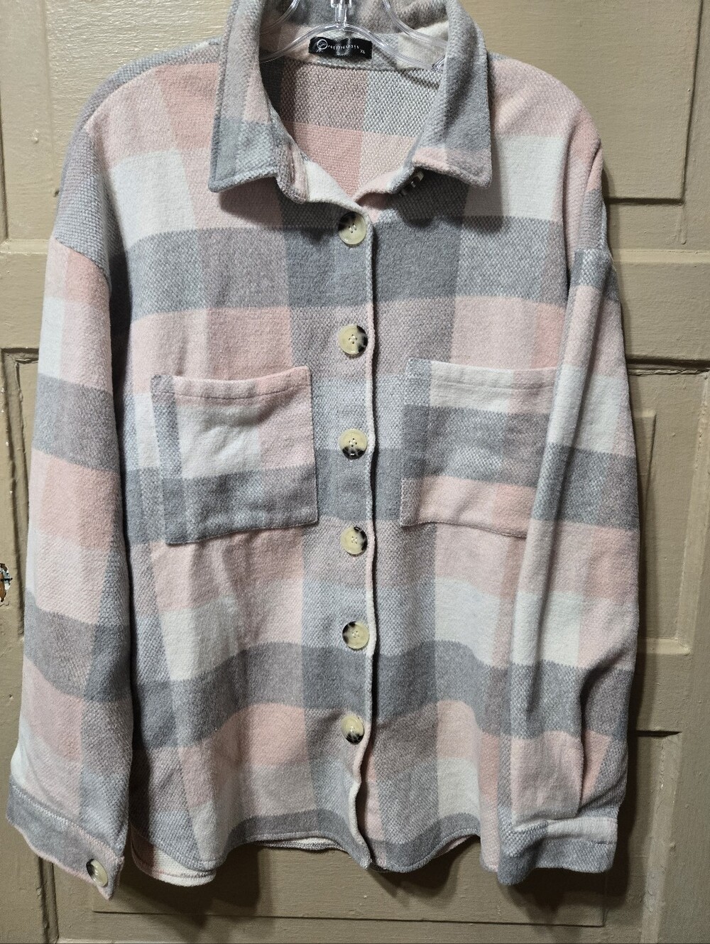 PrettyGarden Pink Grey Button Front Shacket GUC Size: XL